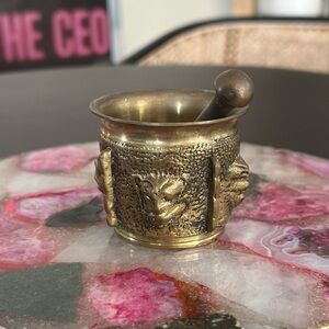 Vintage Brass Mortar & Pestle with Lion Heads — Apothecary From Portugal